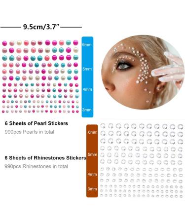 12 Sheets Clear Rhinestones & Pearl Self-Adhesive Crystal Stickers - DIY Face, Nail, Cell Phone Decor - Buy Online on GoSupps.com