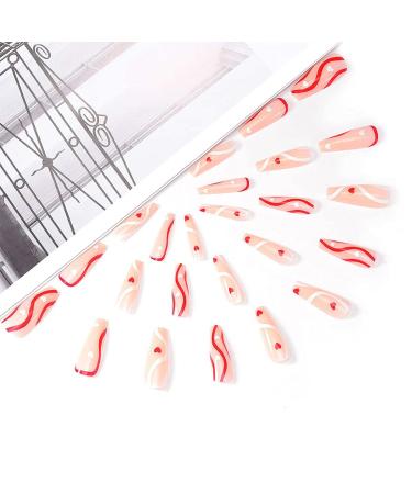 Glossy Pink Ballerina False Nails - Long Coffin Press-On Full Cover Artificials with Swirl Heart Design - 24PC for Women & Daily Decoration - Buy Online on GoSupps.com