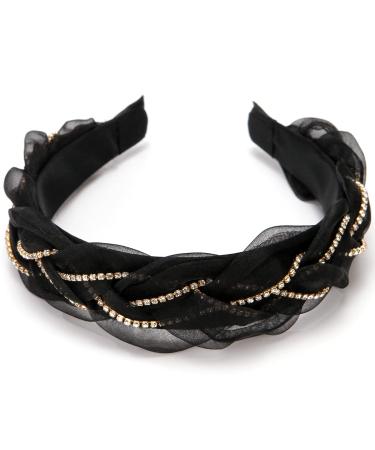 BOMTTY 1.2 Inch Wide Brim Solid Color Chiffon Headband with Rhinestone Weaving - Fashion Hair Accessory for Women and Girls (Black/White) - Buy Online on GoSupps.com