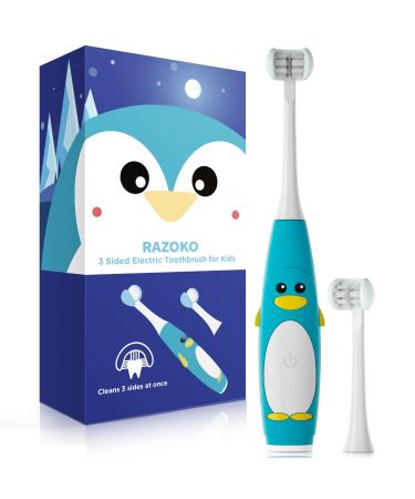 Kids Electric Toothbrush 3 Sided Toothbrush,Sonic Toddler Toothbrush with 2 Brush Heads , Intelligent Timer 5 Gears Adjustment,Ipx7 Waterproof ,USB Cable