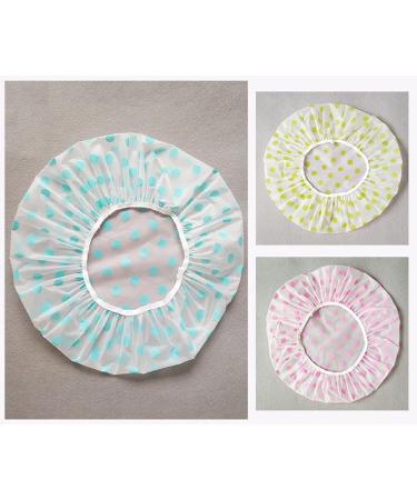 Shuiniba Waterproof EVA Plastic Shower Cap 6 Pack - Large Dot Design - Reusable Shower Caps for Beauty, Salon, Family, Hotel, Travel - Blue/Pink/Yellow - Buy Online on GoSupps.com