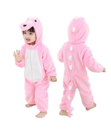Doladola Unisex Kid's&Toddler's Costume Outfit Baby Boys Girls Flannel Animal Hooded Rompers Jumpsuit 24-30 Months Pink Dinosaur