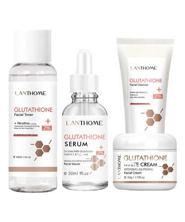 Glutathione Skincare Set Complete Skin Care Routine Includes Glutathione Cream Toner Face Wash & Glutathione Face Serum Anti-Aging Skincare Set For Women Tight Anti-Aging Radiant