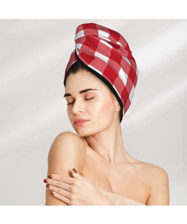 Red Checkboard Microfiber Hair Towel - Soft Super Absorbent Wrap for Long Curly & Thick Hair - Quick Dry Coral Velvet Cap for Women - Buy Online on GoSupps.com