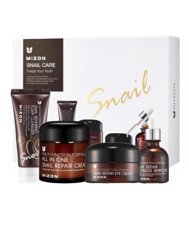 MIZON All in One Snail Repair Skincare Set - Facial Moisturizer 2.53fl. oz Eye Cream 0.84 fl. oz Foam Cleanser 2.02 fl. oz Face Serum 1.01 fl. oz