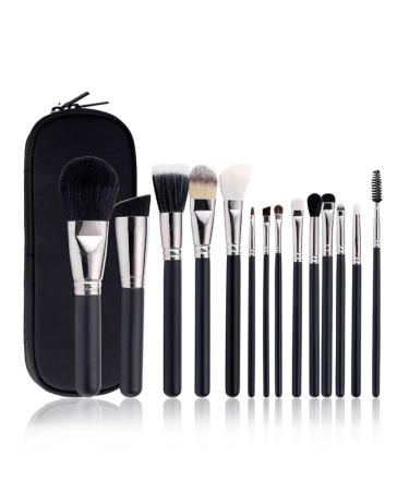 14 Classic Black Handle Silver Tube High Cost Performance Professional Makeup Brush Set(As shown D) As shown D