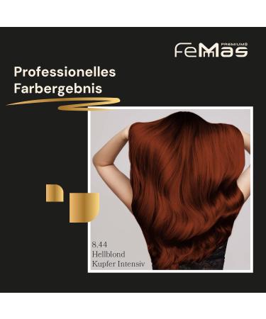 Femmas Hair Color Light Blonde Copper Intensive 8.44 | Professional Cream with Argan Oil & Keratin | Permanent Tint for Radiant Hair | 100ml - Buy Online on GoSupps.com