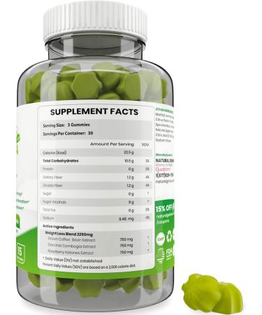 Fat Burning Gummies with Garcinia Cambogia, Green Coffee, Raspberry Ketones - Keto Friendly, Vegan, Sugar-Free - Appetite Suppressant - 2250mg/Day - Buy Online on GoSupps.com