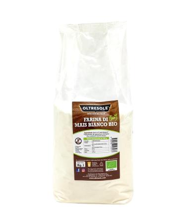Oltresole, Italian organic white corn flour 1 Kg, Gluten free, GMO free, 100% Made in Italy, Ideal for polenta,