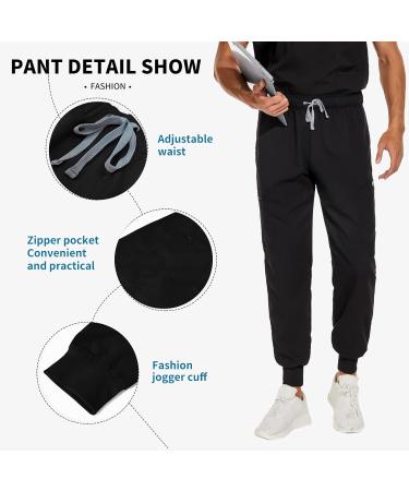 VIAOLI Men's Scrubs Set - V-Neck Top & Jogger Pant - 8 Pocket Cargo - Black L - Buy Online on GoSupps.com