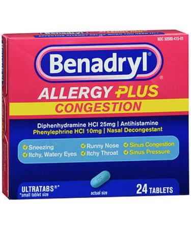 Benadryl Allergy Plus Congestion Tablets - 24 ct Pack of 2