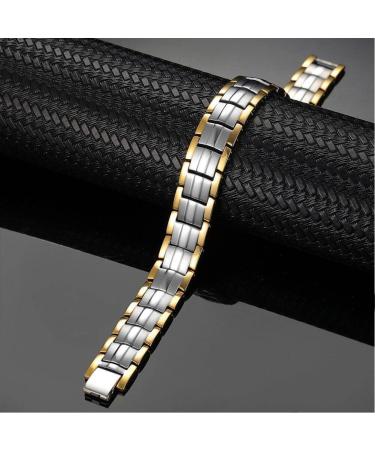 Vicmag Men Magnetic Bracelet | Titanium Steel Double Row 3500 Gauss Wristband | Adjustable & Gift Box Included | Silver Gold 4 Elements - Buy Online on GoSupps.com