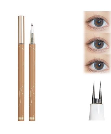 Double Tip Lower Eyelash Pencil Upgraded 3D Waterproof Eyelash Pen Eye Liner Liquid Eyeliner Dual Pronged Bottom Eyelashes Pen Waterproof Liquid Eyeliner for Makeup (Light Brown)