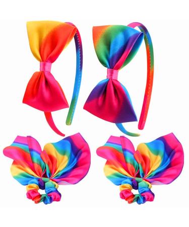 4 x rainbow-loop hair straps colorful large loop rainbow satin covered hair bands rabbits loop rainbow hair ropes for women and girls