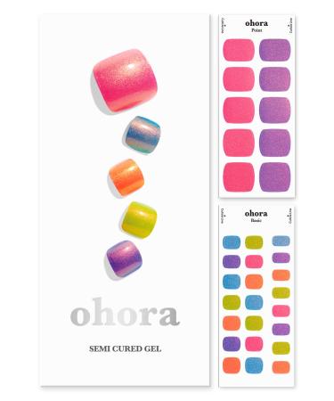 ohora Semi Cured Gel Nail Strips (P Chemistry) - Rainbow Glitter Works with UV/LED Lamps Salon-Quality Long Lasting Easy to Apply & Remove - Includes 2 Prep Pads Nail File & Wooden Stick 01. P Chemistry