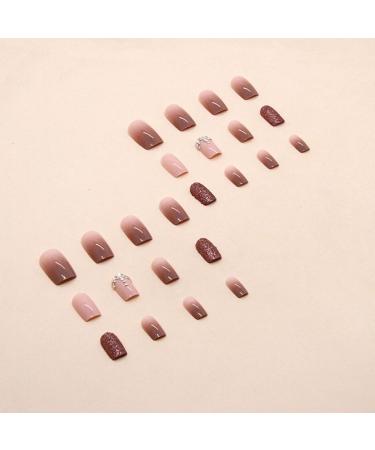 Justotry 24-Piece Diamond Angular Short Brown French Artificial Nails - Trendy Press-On Square Fingernails for Women - Buy Online on GoSupps.com