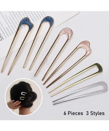 6 Pieces Metal U Shaped Hairpins French Hair Pin Hair Chignon Pins Metal Hair Pin Fork Sticks 2 Prong Bun Hairstyle Accessories for Women (metal) - Buy Online on GoSupps.com