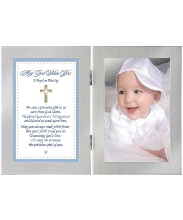 Baby Boy Baptism Gift, Blessing Card in Frame - Add 4x6 Inch Photo