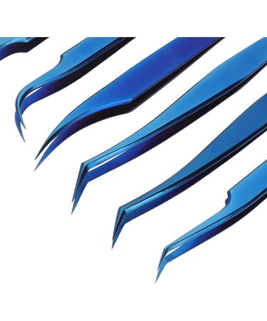 8-Piece Stainless Steel Eyelash Tweezers Set - Fine Tip Ergonomic Blue Titanium Eye Makeup Tools for Women - Portable & Durable - Buy Online on GoSupps.com