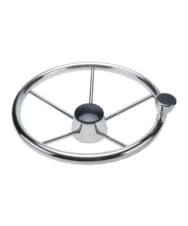 YaeMarine Stainless Steel Boat Steering Wheel 5 Spoke 13-1/2" Dia Destroyer Style Marine Wheel with M Size Knob & Black Plastic Center Cap(9103SRF1)