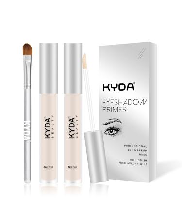KYDA 2 Pcs Eyeshadow Primer Kit, Matte Liquid Shadow Base with Brush, Long Lasting Waterproof, Liquid Makeup Base for Professional All Eye Makeup-#01 BRIGHT A-BRIGHT