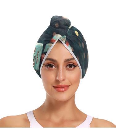 Blue Robot Hair Towel 2 Pack Super Absorbent Hair Drying Towel Quick Dry Hair Turbans Head Towel with Button Twisty Wrap for Women Girls