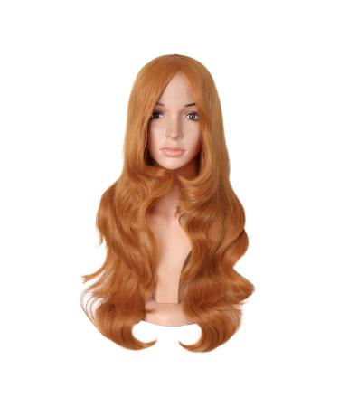 MapofBeauty 24 inch/60cm Charming Plastic Fiber Long Wavy Wig Women Party Full Wigs (Golden Orange) - Buy Online on GoSupps.com