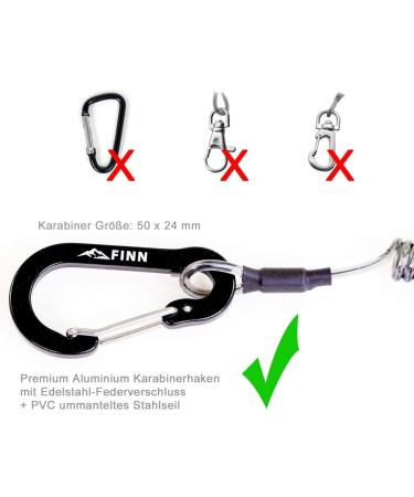 Finn Outdoor 6-Pack Carabiner with Spiral Cable & Trapper Elastic - Lanyard Keychain & Fuse Band | Durable Outdoor Gear - Buy Online on GoSupps.com