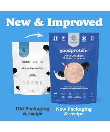 Good Protein Vegan Plant-based Protein Powder 100% Natural Non-GMO Dairy-free Gluten-free Soy-free No Added Sugar and Nothing Artificial. Cookies & Cream All-in-One Shake 440 grams Cookies & Cream 440 g - Buy Online on GoSupps.com