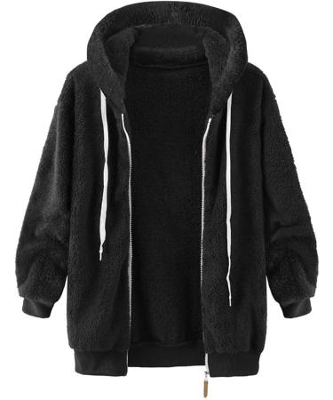 Buy Hanxiulin Women's Fleece Jacket - Warm Hooded Plush Bomber Coat for Winter - Stylish & Cuddly Black Parka - Buy Online on GoSupps.com