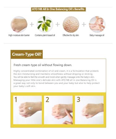ATO NB Baby Balancing Oil - High Moisture Creamy Baby Oil for Dry, Sensitive Skin | Natural Ingredients | Korea - 8.8 fl oz - Buy Online on GoSupps.com