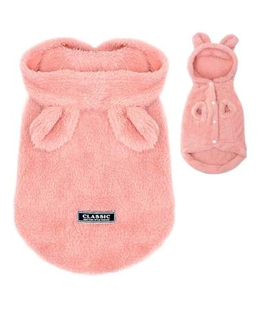 PET ARTIST Winter Warm Small Dog Pajamas Coats for Puppy,Cute Rabbit Design Pet PJS Jumpsuit,Soft Fleece Hoodie Clothes for Chihuahua Yorkie Poodles Chest:12.5,Back Length:8.5 Pink