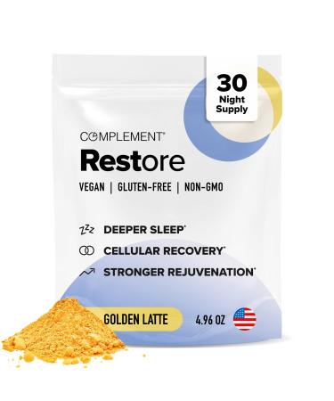 Complement Restore Golden Latte - Calm Magnesium Powder Deep Sleep Aid Drink - Reishi Ashwagandha Valerian & L-Theanine - Nighttime Recovery Relaxation Adaptogens Mix - No Melatonin (30 Servings) 30 Servings (Pack of 1