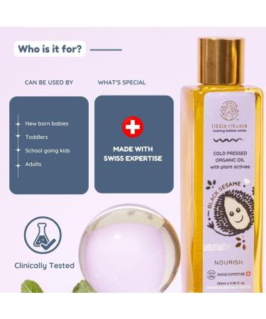 Little Rituals Black Sesame Baby Massage Oil - Organic Cold-Pressed Gentle & Safe 100 ML - Dermatologist Tested with Swiss Plant Actives - Buy Online on GoSupps.com