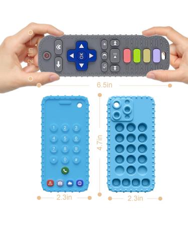 Silicone Remote Control Shape Baby Teething Toys 2 Pack | Chew Toys for Boys and Girls | Silicone Teether Toy for Babies 3-12 Months | Grey+Blue - Buy Online on GoSupps.com
