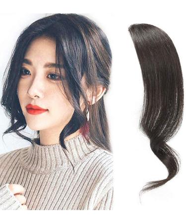 2PCS Wave Side Bang Human Hair Clip in Bangs Curly Fringe Hair Extensions(Natural Black) Natural Black Side Bangs 2PC