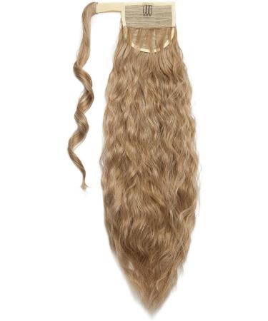 20 Inch Real Long Corn Wave Ponytail Clip in Hair Extensions - Light Ash Brown mix Bleach Blonde - Buy Online on GoSupps.com