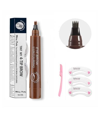 Eyebrow Pen  4 Point Eyebrow Pencil Waterproof Eye Brown Makeup  Eyebrow Kits with 3 Eyebrow Stencil  1 Brow Razor(3 red brown)