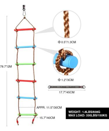 RedSwing 6.6 Ft Rope Ladder for Kids - Climbing Ladder for Swing Set - Hanging Rope Ladder with Strap - Outdoor Play Set for Tree House, Playground, and Ninja Slackline - Multi Color - Buy Online on GoSupps.com