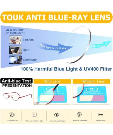 Buy Touk Half Frame Reading Glasses - Anti Blue Light UV Filter Half Moon Lens Spring Hinge Readers for Women (Red/Purple 2.5x) | International Shipping Available - Buy Online on GoSupps.com