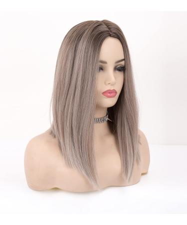 Vebonny Ashy Silver Ombr Wig | Short Bob Synthetic Hair | 12 Inch Glue-Free Mixed Blonde Brown Wig #144 - Buy Online on GoSupps.com