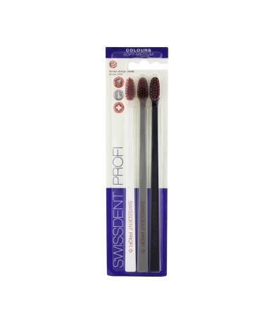 Swissdent Profi Gentle toothbrush trio white gray black helps especially with sensitive teeth with extra soft bristles in a patented spoon shape against dental surface caries and periodontitis white-gray-black - Buy Online on GoSupps.com