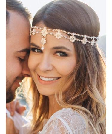 DoubleNine Gold Flower Boho Bridal Headpiece - Goddess Wedding Hair Accessories - Buy Online on GoSupps.com