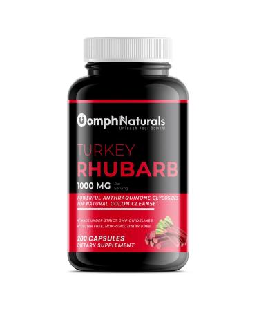 Oomph Naturals Turkey Rhubarb 1000mg Rhizoma Rehi Root Extract 200 Capsules 100 Day Supply Non-GMO Gluten Free Colon Cleanse Supplement for Disgestive Health
