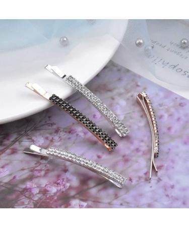 HQDeal 10 Crystal Hairpins Set - Rhinestone Bobby Pins & Diamond Hair Clips for Women & Girls - Stylish Silver & Black Hair Jewelry Decoration - Buy Online on GoSupps.com