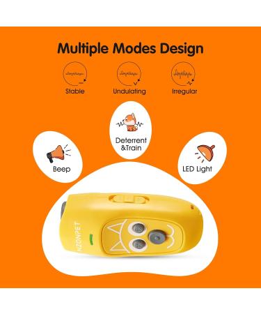 nzonpet Anti Barking Device Ultrasonic 3 in 1 Dog Barking Deterrent Devices 3 Frequency Dog Training and Bark Control 16.4Ft Range Rechargeable with LED Light and Wrist Strap Yellow - Buy Online on GoSupps.com