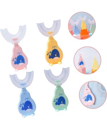 Hohopeti 4pcs Silicone Whale Toothbrush Set for Infant Oral Care | Nautical Teeth Shape Brushes for Baby Gums Training | Ages Whitening | Standing U-Shaped Design in Blue, Green, Pink - Buy Online on GoSupps.com