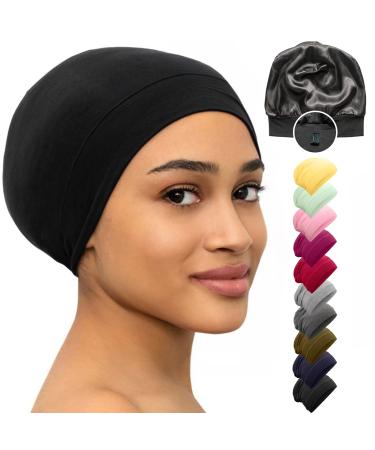 Bonnet Silk Satin Hair Wrap Cover Sleep Cap for Sleeping Beanie Night Adjustable Stay On Headwear Lined Nurse Cap Black Women Men Large Silk Bonnet Sleeping Curly Hair Braids Locs Head Scarf Nightcap