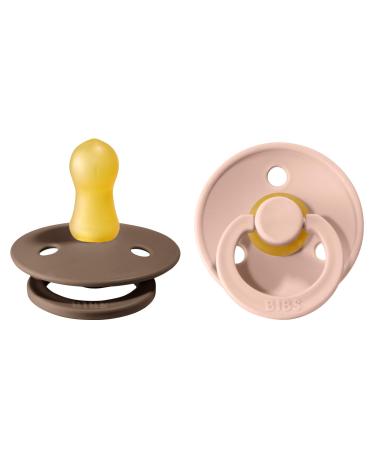 BIBS Pacifiers | Natural Rubber Baby Pacifier | Set of 2 BPA-Free Soothers | Made in Denmark | Blush/Dark Oak | Size 0-6 Months