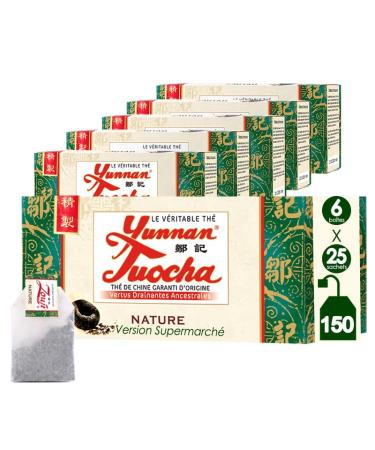 Yunnan Tuocha Th Tuocha 100% Naturel - R gule le Cholest rol & Drainant 150 Sachets (6x25)- 300g - Origine Yunnan Garantie(A rien-Version Supermarch )